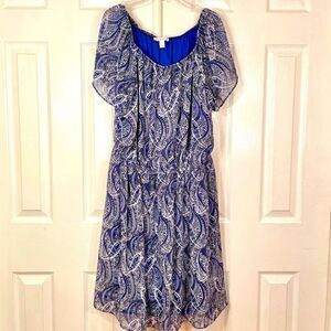 BLUE PAISLEY BOHO SHORT SLEEVE CHIFFON DRESS S-14